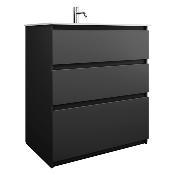 burgbad Lin20 Waschtischunterschrank mit Mineralguss-Waschtisch 82 cm, 3 Auszüge