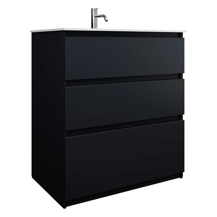 burgbad Lin20 Waschtischunterschrank mit Mineralguss-Waschtisch 82 cm, 3 Auszüge