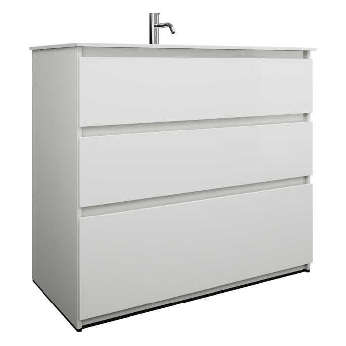 burgbad Lin20 Waschtischunterschrank mit Mineralguss-Waschtisch 102 cm, 3 Auszüge