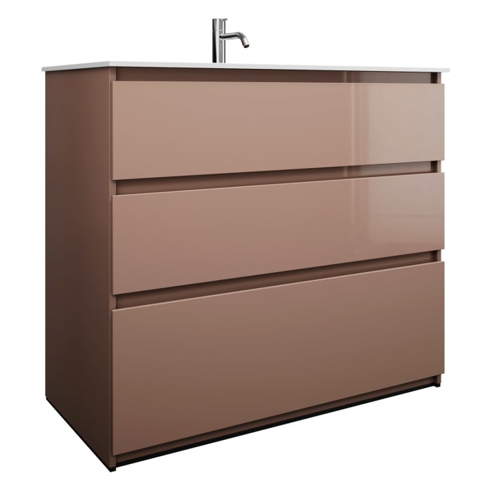 burgbad Lin20 Waschtischunterschrank mit Mineralguss-Waschtisch 102 cm, 3 Auszüge