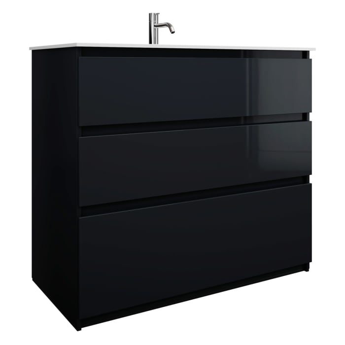 burgbad Lin20 Waschtischunterschrank mit Mineralguss-Waschtisch 102 cm, 3 Auszüge