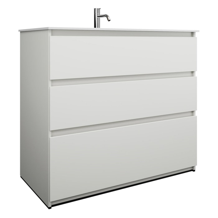 burgbad Lin20 Waschtischunterschrank mit Mineralguss-Waschtisch 102 cm, 3 Auszüge