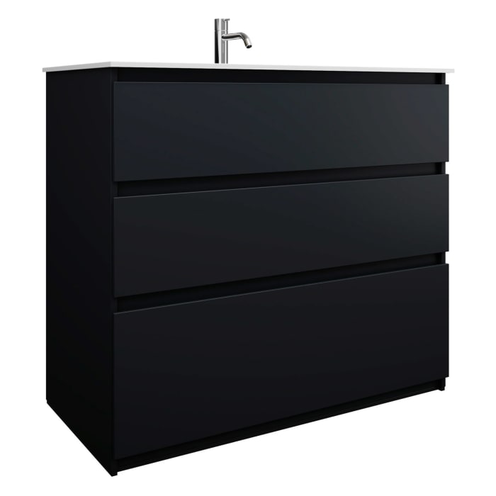 burgbad Lin20 Waschtischunterschrank mit Mineralguss-Waschtisch 102 cm, 3 Auszüge