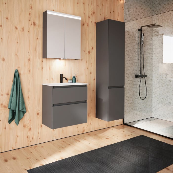 burgbad Lin20 Waschtischunterschrank mit Mineralguss-Waschtisch 62 cm, 2 Auszüge