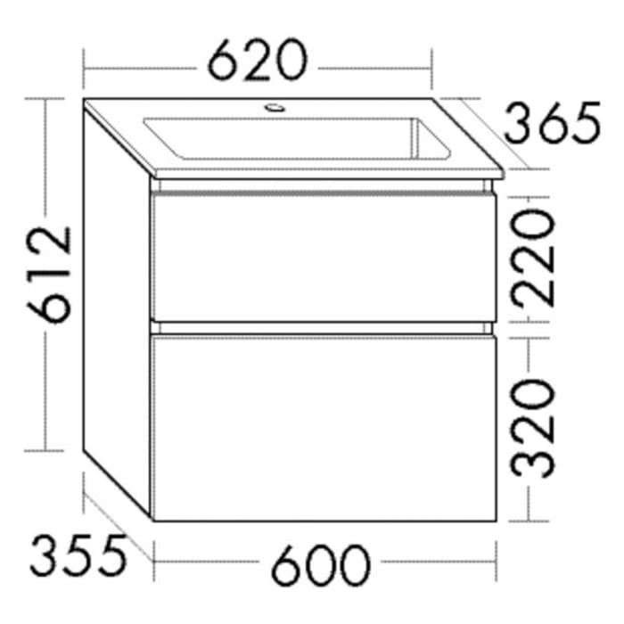 burgbad Lin20 Waschtischunterschrank mit Mineralguss-Waschtisch 62 cm, 2 Auszüge