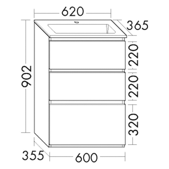 burgbad Lin20 Waschtischunterschrank mit Mineralguss-Waschtisch 62 cm, 3 Auszüge