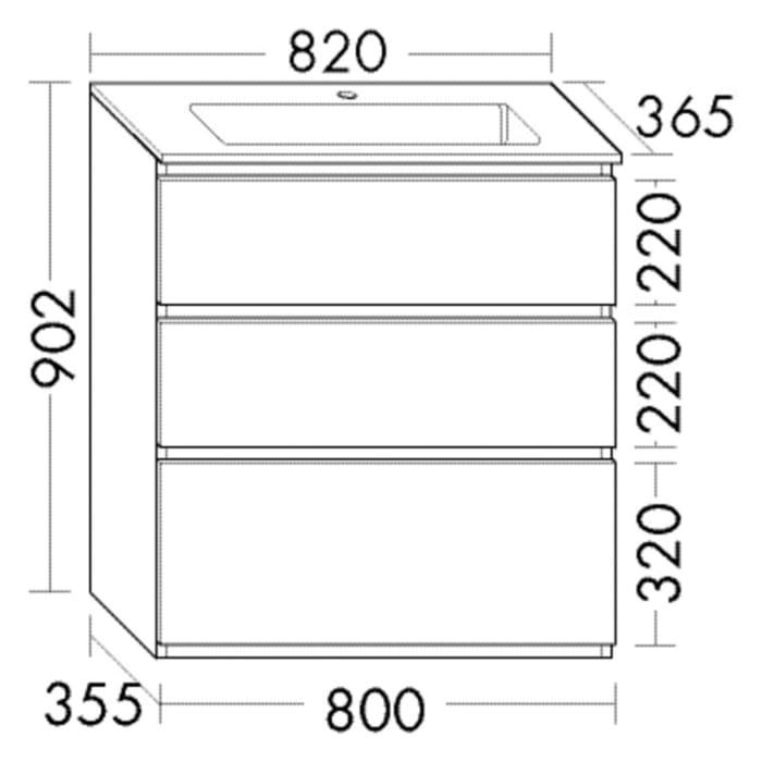 burgbad Lin20 Waschtischunterschrank mit Mineralguss-Waschtisch 82 cm, 3 Auszüge