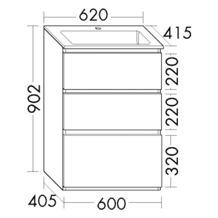 burgbad Lin20 Waschtischunterschrank mit Mineralguss-Waschtisch 62 cm, 3 Auszüge