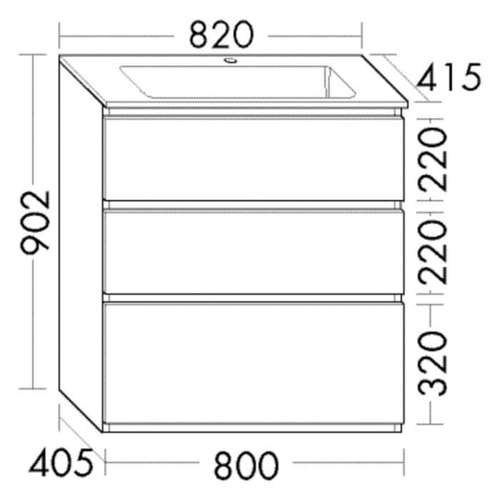 burgbad Lin20 Waschtischunterschrank mit Mineralguss-Waschtisch 82 cm, 3 Auszüge