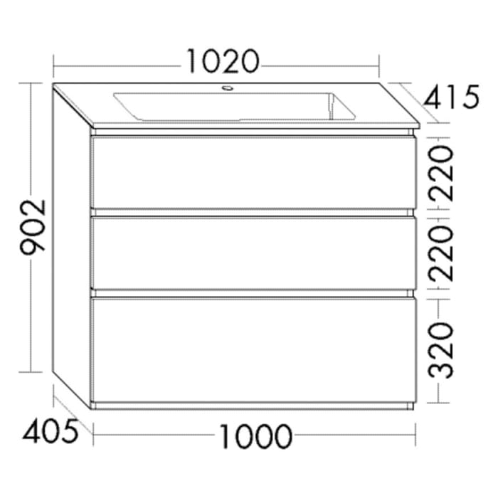 burgbad Lin20 Waschtischunterschrank mit Mineralguss-Waschtisch 102 cm, 3 Auszüge