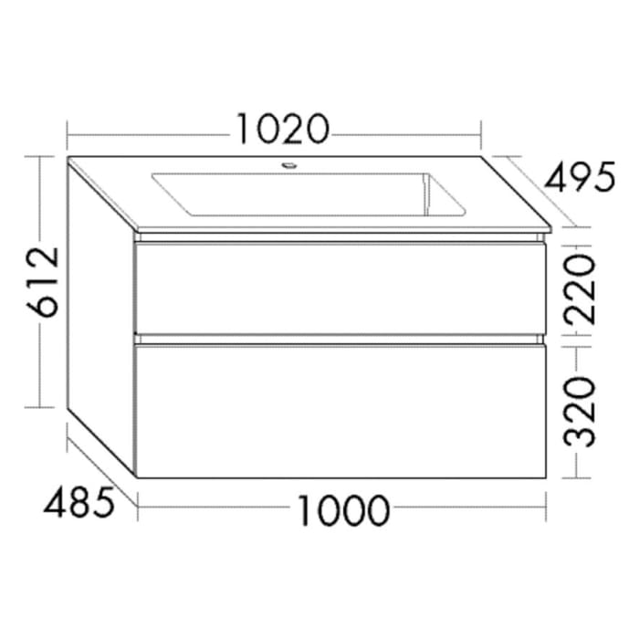 burgbad Lin20 Waschtischunterschrank mit Mineralguss-Waschtisch 102 cm, 2 Auszüge