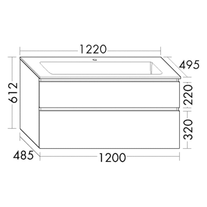 burgbad Lin20 Waschtischunterschrank mit Mineralguss-Waschtisch 122 cm, 2 Auszüge