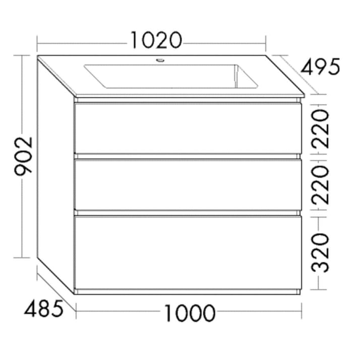 burgbad Lin20 Waschtischunterschrank mit Mineralguss-Waschtisch 102 cm, 3 Auszüge