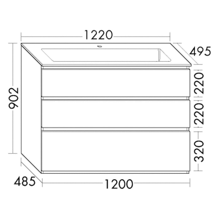 burgbad Lin20 Waschtischunterschrank mit Mineralguss-Waschtisch 122 cm, 3 Auszüge