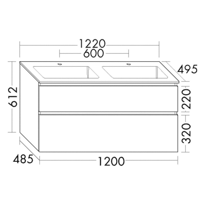 burgbad Lin20 Waschtischunterschrank mit Mineralguss-Doppelwaschtisch 122 cm, 2 Auszüge, links und rechts