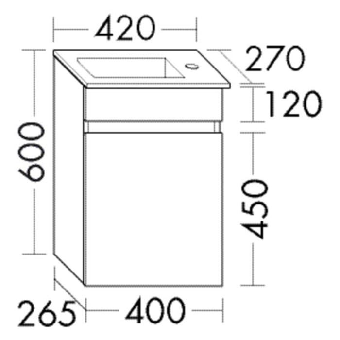burgbad Lin20 Waschtischunterschrank mit Mineralguss-Waschtisch 42 cm, 1 Tür, rechts