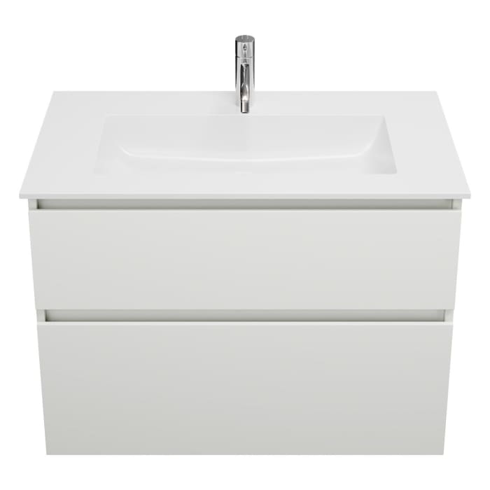 burgbad Lin20 Waschtischunterschrank mit Mineralguss-Waschtisch 82 cm, 2 Auszüge