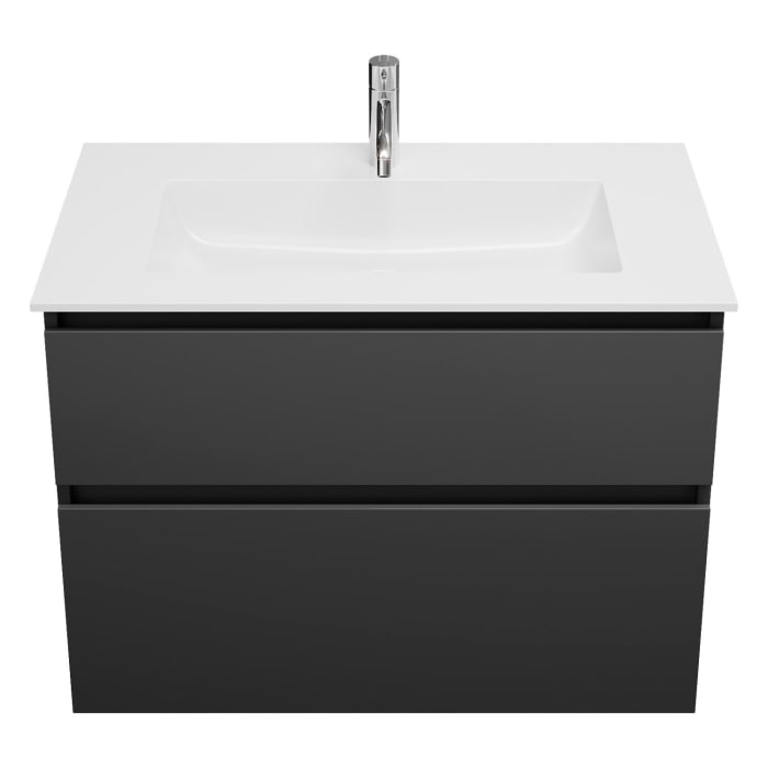 burgbad Lin20 Waschtischunterschrank mit Mineralguss-Waschtisch 82 cm, 2 Auszüge