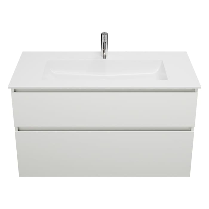 burgbad Lin20 Waschtischunterschrank mit Mineralguss-Waschtisch 102 cm, 2 Auszüge