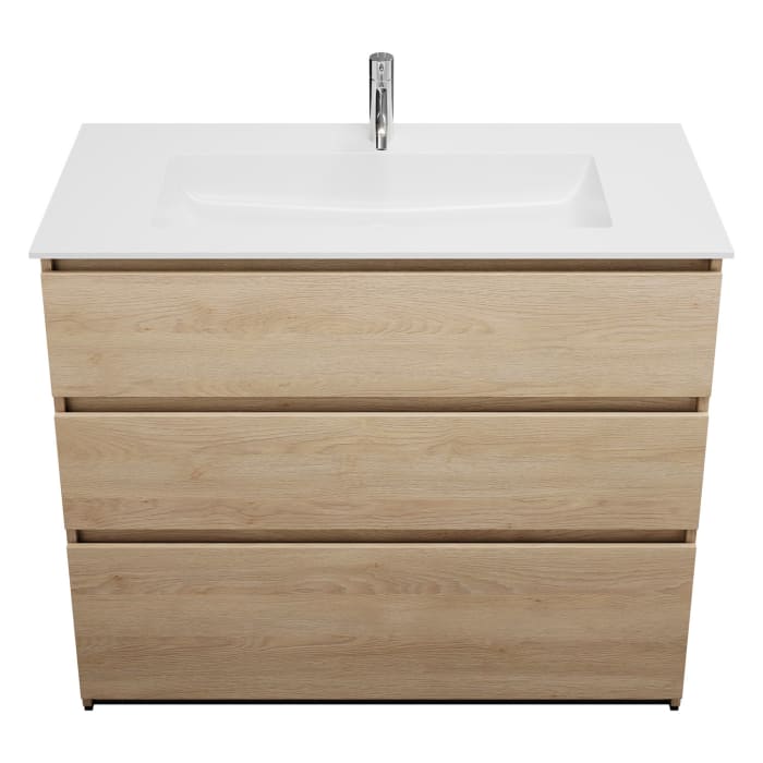 burgbad Lin20 Waschtischunterschrank mit Mineralguss-Waschtisch 102 cm, 3 Auszüge