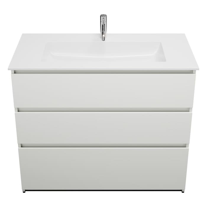 burgbad Lin20 Waschtischunterschrank mit Mineralguss-Waschtisch 102 cm, 3 Auszüge