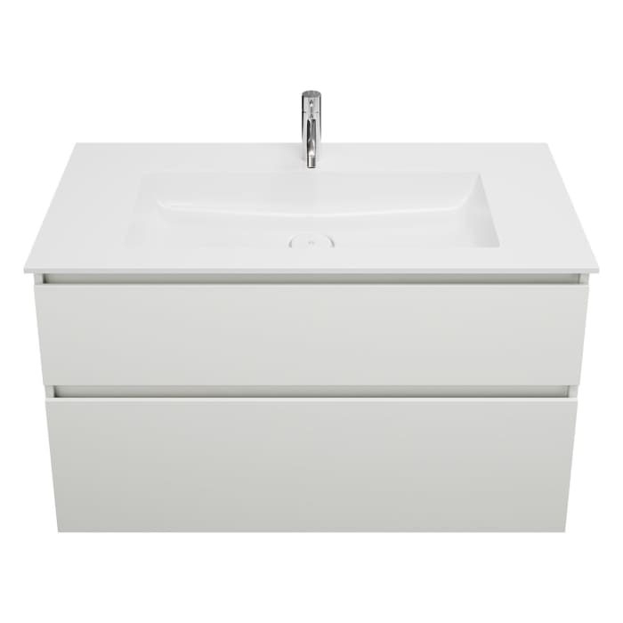 burgbad Lin20 Waschtischunterschrank mit Mineralguss-Waschtisch 102 cm, 2 Auszüge