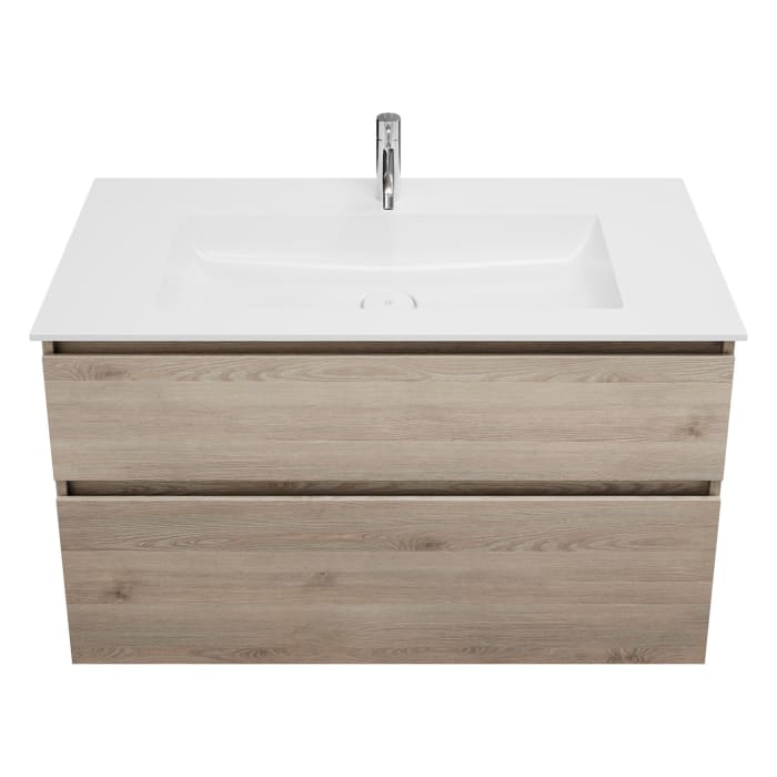 burgbad Lin20 Waschtischunterschrank mit Mineralguss-Waschtisch 102 cm, 2 Auszüge