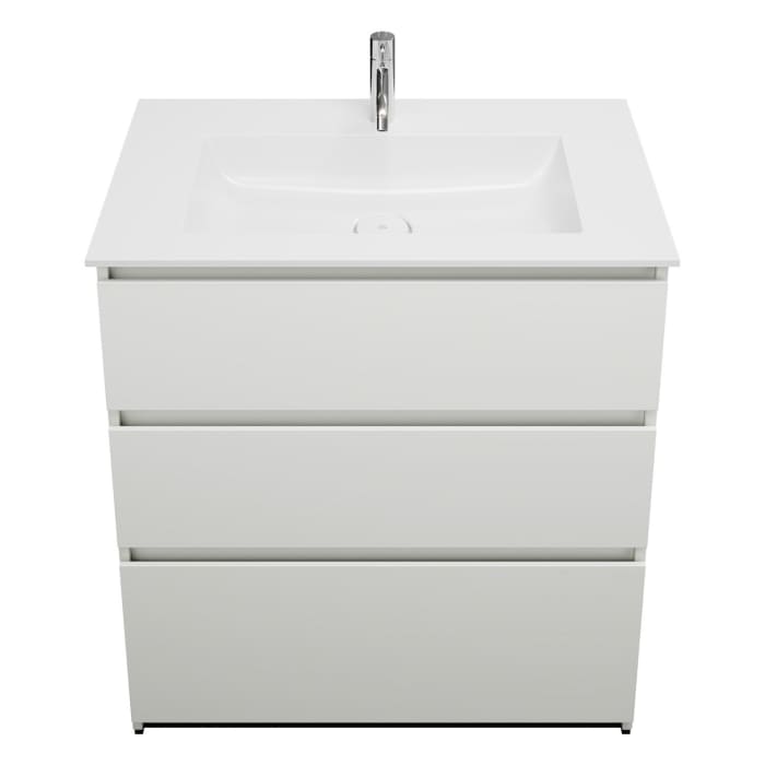 burgbad Lin20 Waschtischunterschrank mit Mineralguss-Waschtisch 82 cm, 3 Auszüge