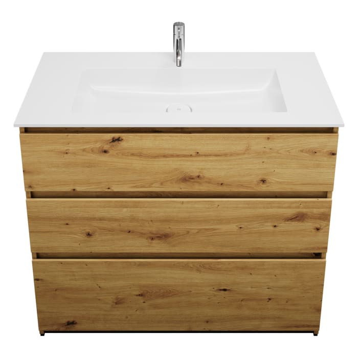 burgbad Lin20 Waschtischunterschrank mit Mineralguss-Waschtisch 102 cm, 3 Auszüge