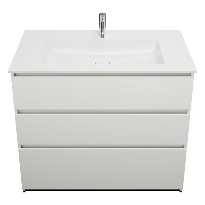 burgbad Lin20 Waschtischunterschrank mit Mineralguss-Waschtisch 102 cm, 3 Auszüge