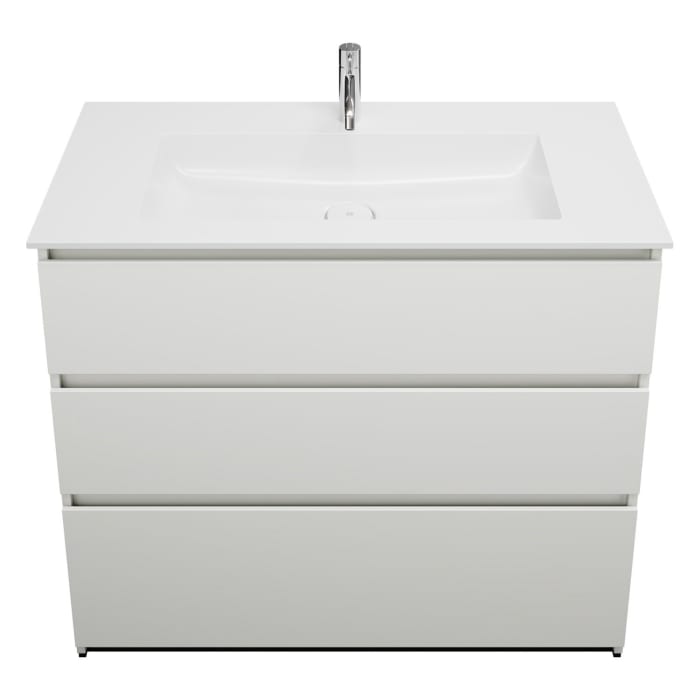 burgbad Lin20 Waschtischunterschrank mit Mineralguss-Waschtisch 102 cm, 3 Auszüge