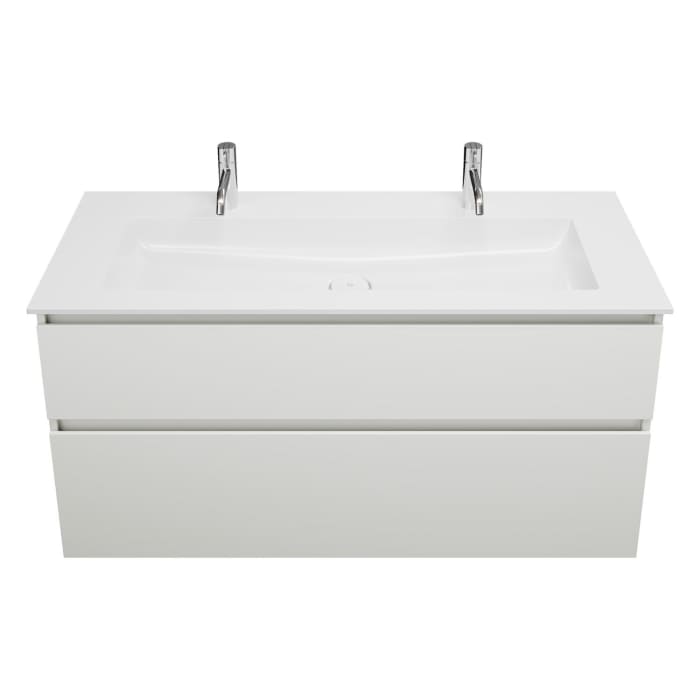 burgbad Lin20 Waschtischunterschrank mit Mineralguss-Waschtisch 122 cm, 2 Auszüge