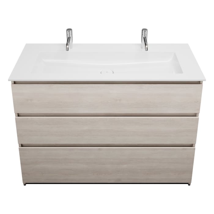 burgbad Lin20 Waschtischunterschrank mit Mineralguss-Waschtisch 122 cm, 3 Auszüge