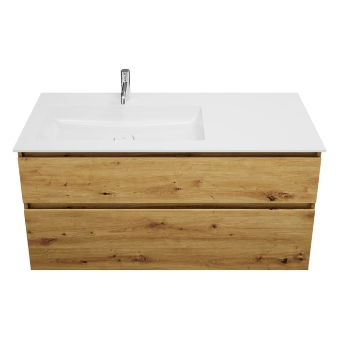 burgbad Lin20 Waschtischunterschrank mit Mineralguss-Waschtisch 122 cm, 2 Auszüge, links