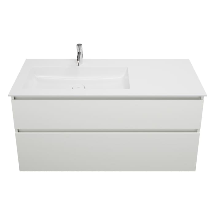 burgbad Lin20 Waschtischunterschrank mit Mineralguss-Waschtisch 122 cm, 2 Auszüge, links