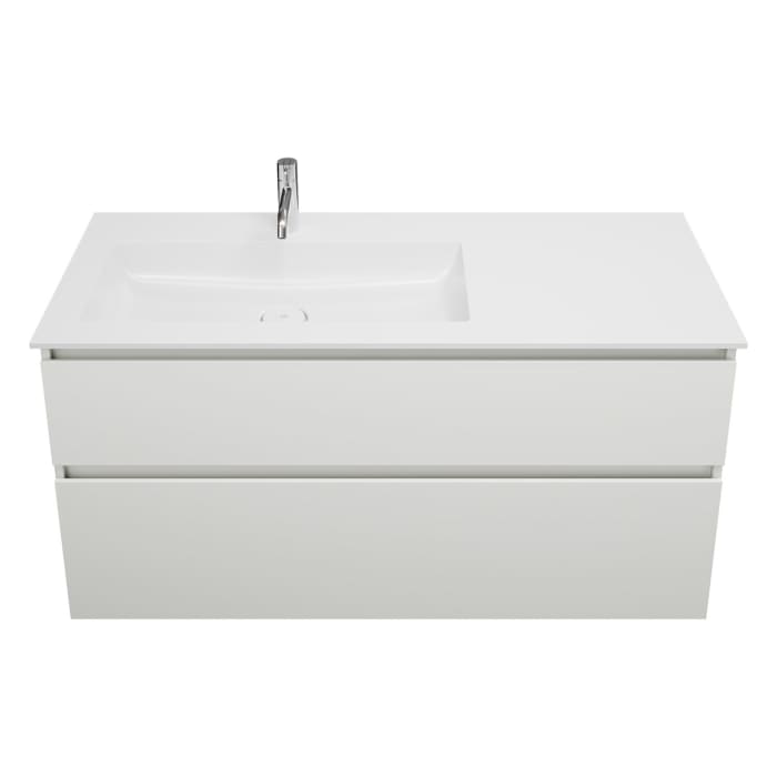 burgbad Lin20 Waschtischunterschrank mit Mineralguss-Waschtisch 122 cm, 2 Auszüge, links