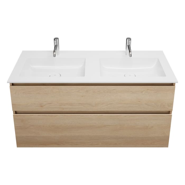 burgbad Lin20 Waschtischunterschrank mit Mineralguss-Doppelwaschtisch 122 cm, 2 Auszüge, links und rechts