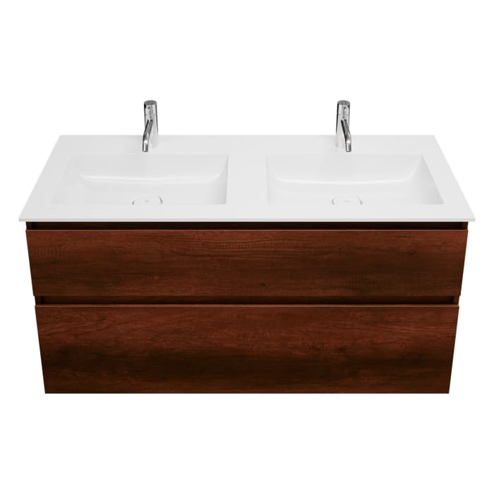 burgbad Lin20 Waschtischunterschrank mit Mineralguss-Doppelwaschtisch 122 cm, 2 Auszüge, links und rechts