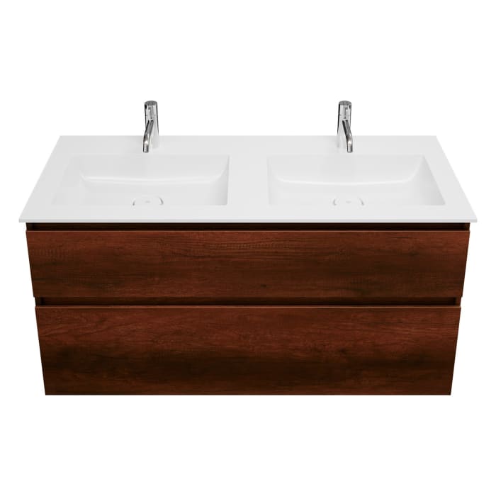 burgbad Lin20 Waschtischunterschrank mit Mineralguss-Doppelwaschtisch 122 cm, 2 Auszüge, links und rechts