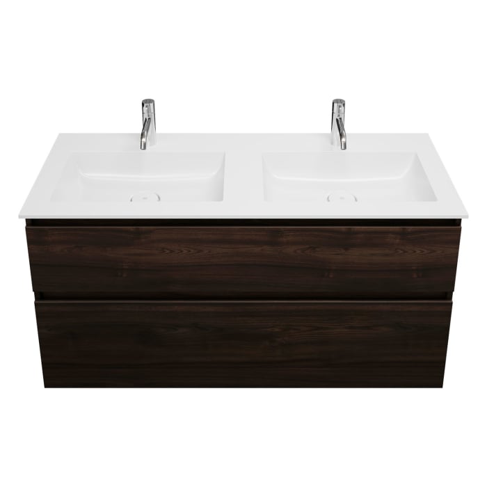 burgbad Lin20 Waschtischunterschrank mit Mineralguss-Doppelwaschtisch 122 cm, 2 Auszüge, links und rechts