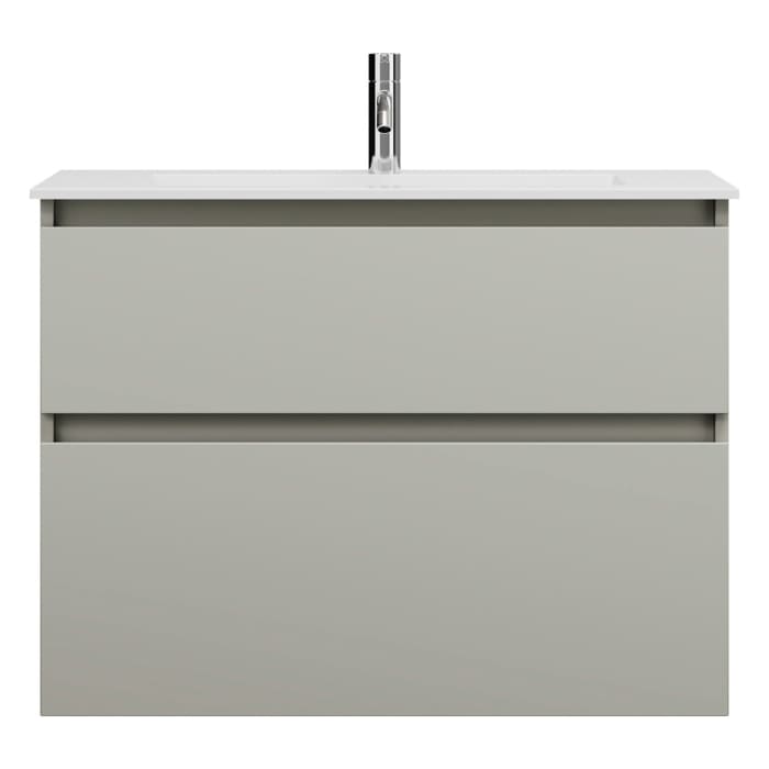 burgbad Lin20 Waschtischunterschrank mit Mineralguss-Waschtisch 82 cm, 2 Auszüge