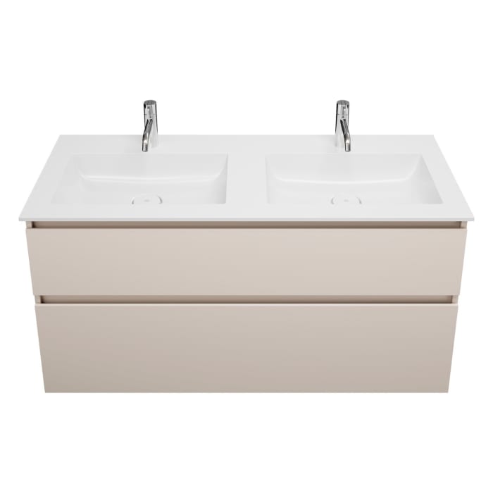 burgbad Lin20 Waschtischunterschrank mit Mineralguss-Doppelwaschtisch 122 cm, 2 Auszüge, links und rechts