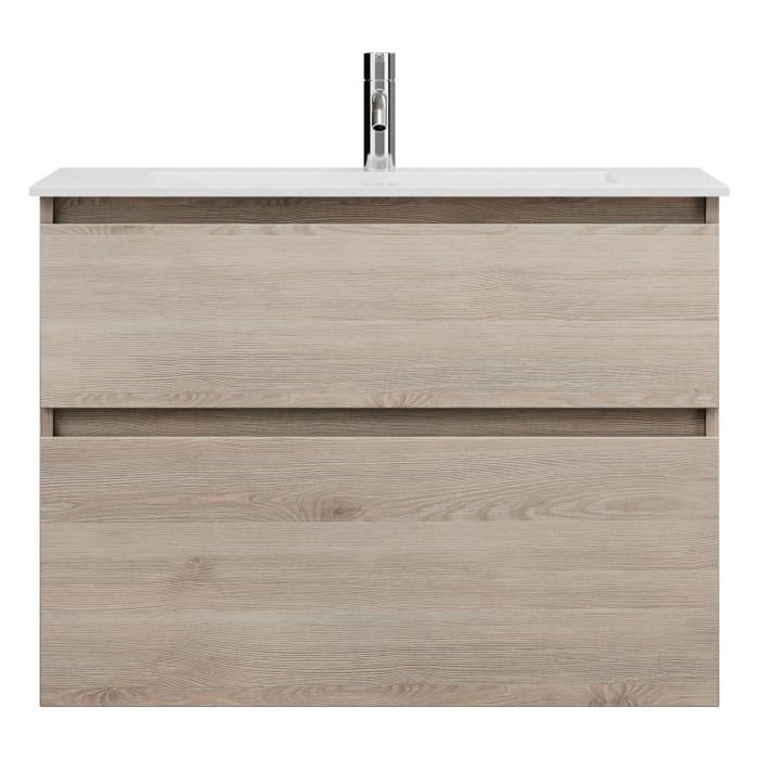 burgbad Lin20 Waschtischunterschrank mit Mineralguss-Waschtisch 82 cm, 2 Auszüge