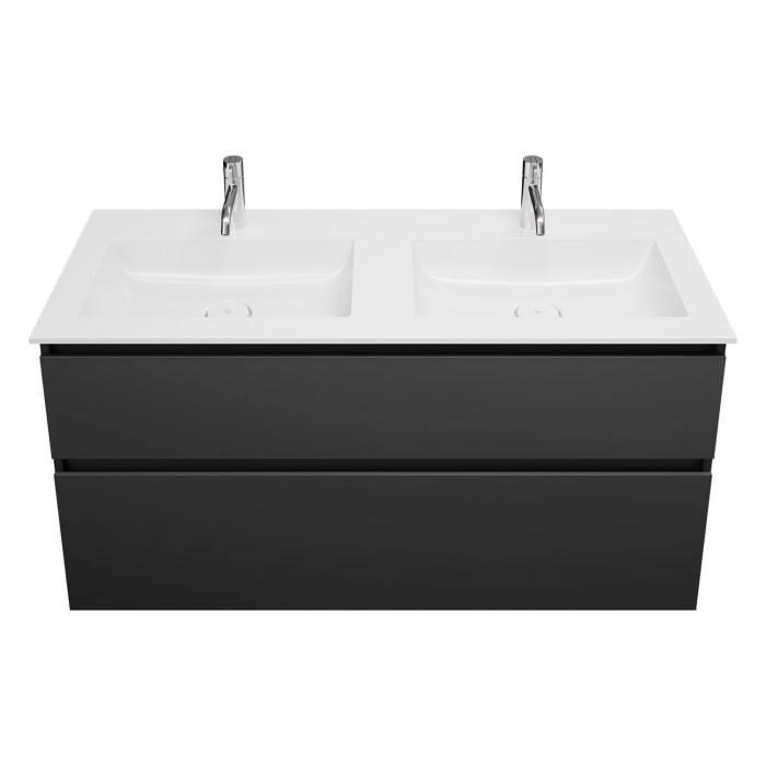 burgbad Lin20 Waschtischunterschrank mit Mineralguss-Doppelwaschtisch 122 cm, 2 Auszüge, links und rechts