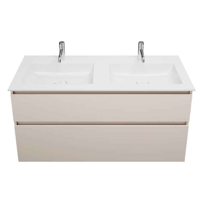 burgbad Lin20 Waschtischunterschrank mit Mineralguss-Doppelwaschtisch 122 cm, 2 Auszüge, links und rechts