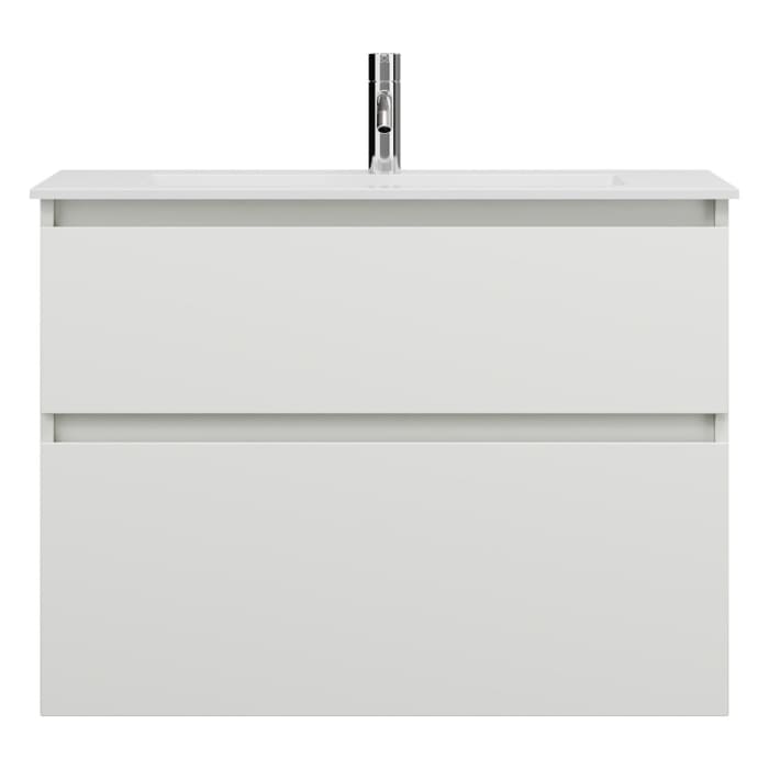 burgbad Lin20 Waschtischunterschrank mit Mineralguss-Waschtisch 82 cm, 2 Auszüge