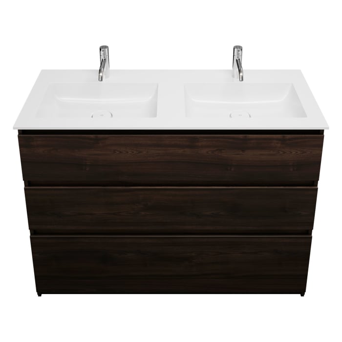 burgbad Lin20 Waschtischunterschrank mit Mineralguss-Doppelwaschtisch 122 cm, 3 Auszüge, links und rechts