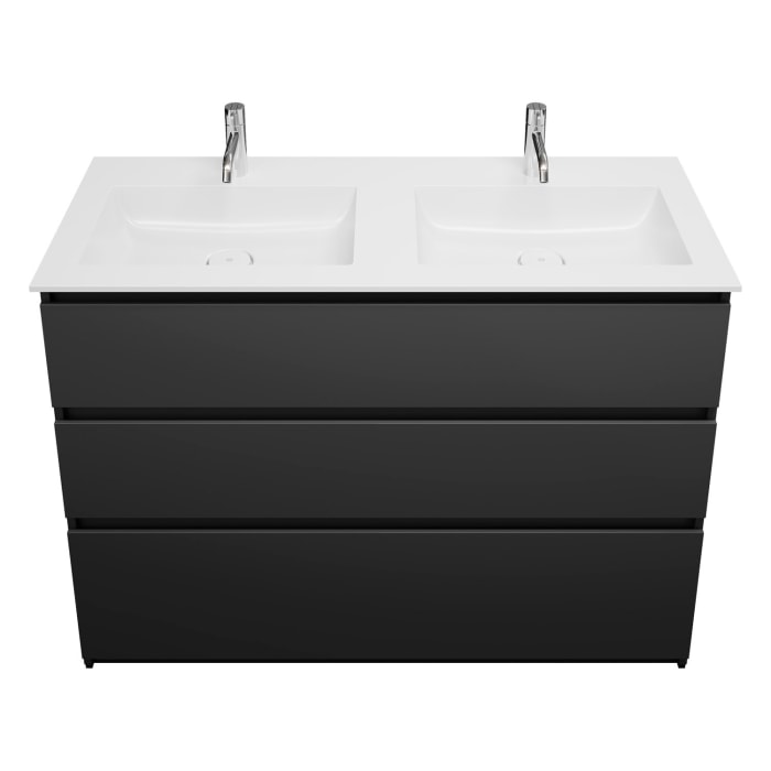 burgbad Lin20 Waschtischunterschrank mit Mineralguss-Doppelwaschtisch 122 cm, 3 Auszüge, links und rechts