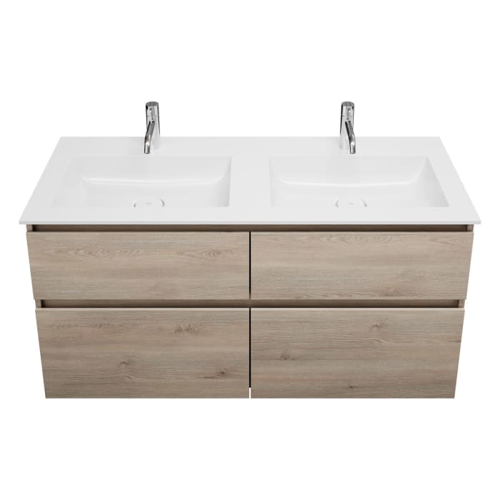 burgbad Lin20 Waschtischunterschrank mit Mineralguss-Doppelwaschtisch 122 cm, 4 Auszüge, links und rechts