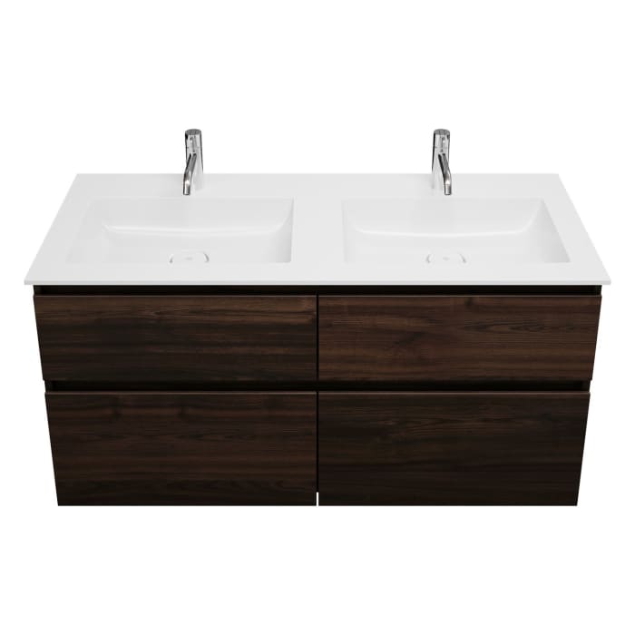 burgbad Lin20 Waschtischunterschrank mit Mineralguss-Doppelwaschtisch 122 cm, 4 Auszüge, links und rechts